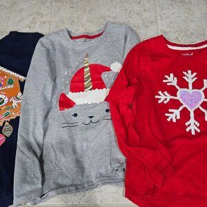 3 - Girls Cat & Jack Christmas Holiday long sleeve T Shirts sz M 7/8
